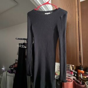 American Eagle Outfitters Black Ribbed Long Sleeve Dress